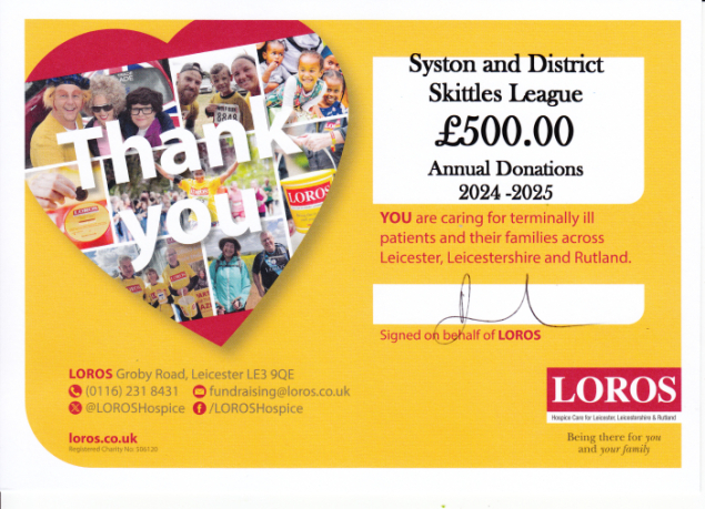 LOROS Donation Certificate 2024-25